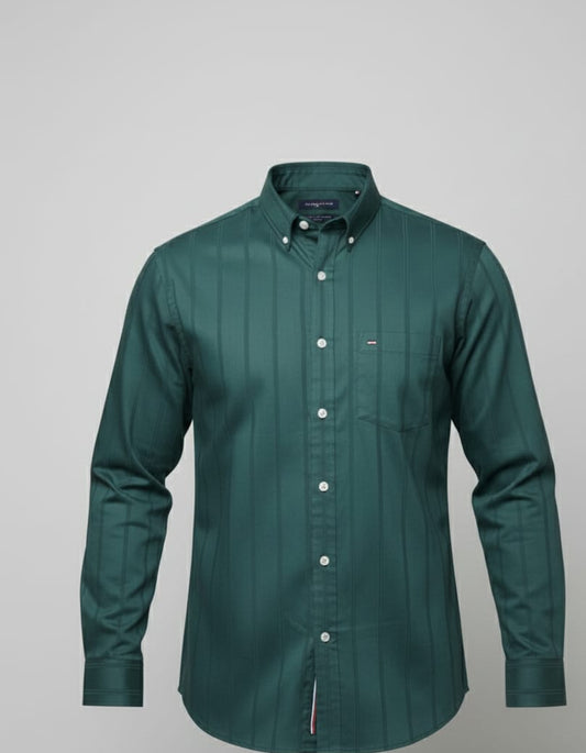 Men’s Green Stripes Cotton Shirt – Slim Fit
