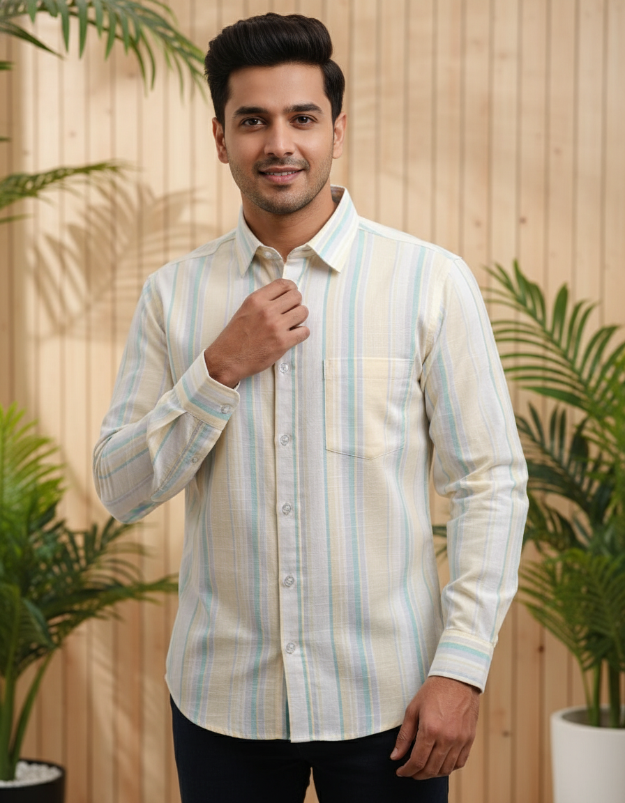 Men’s Slim Fit Striped Shirt – 100% Cotton