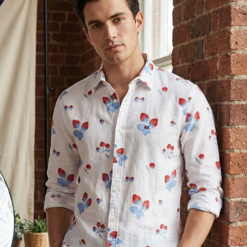 Men Slim Fit Printed Cotton Half Sleeve Shirt