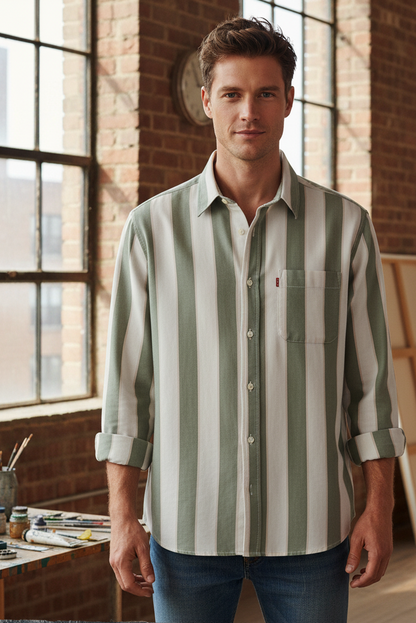 Men’s Slim Fit Striped Shirt – 100% Cotton